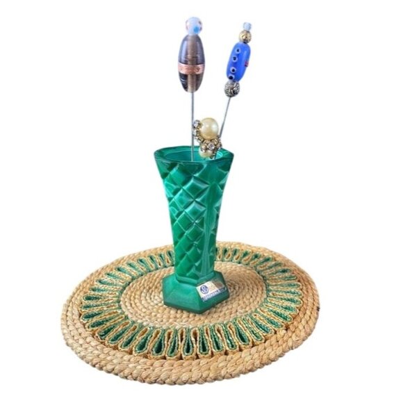 1930s Czech Bohemia Green Malachite Vase Hatpin Holder Gift for Her Mom Daughter - Picture 1 of 4